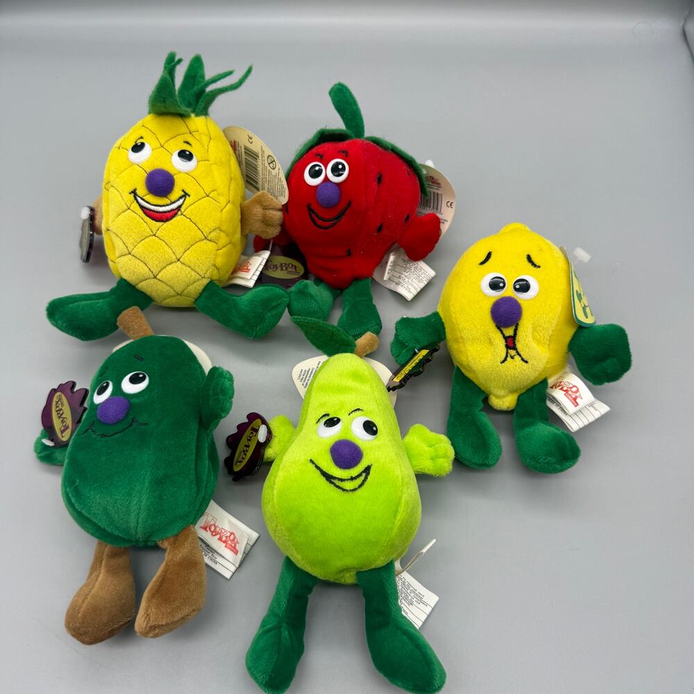 1990s Lot Of 5 Vintage Toy Box Creations Fruit Seedies 5” Plush 1998 with tags!